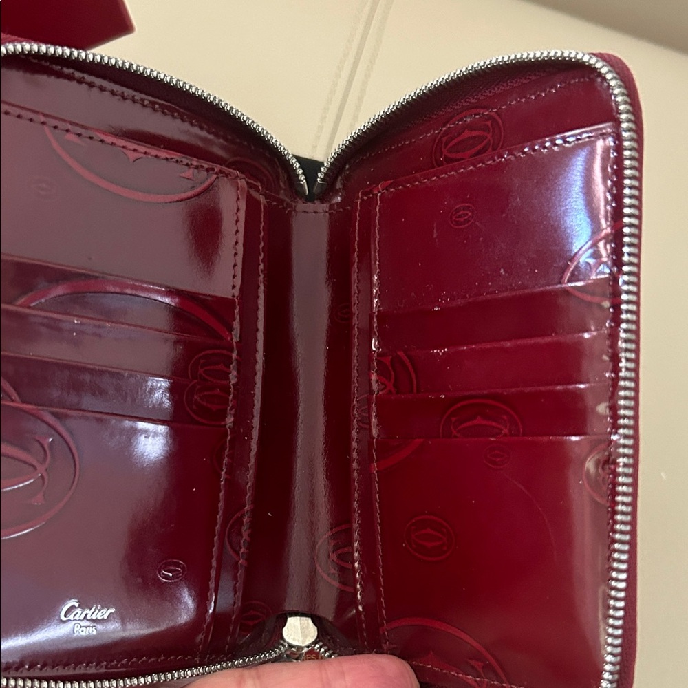 Cartier Red embossed leather zip around compact wallet - Picture 7 of 15